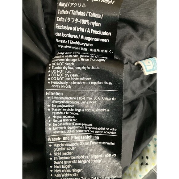 Burton Girls Striped Star Print Hooded Snowboard Ski Jacket L Green Fleece Lined - Picture 14 of 15